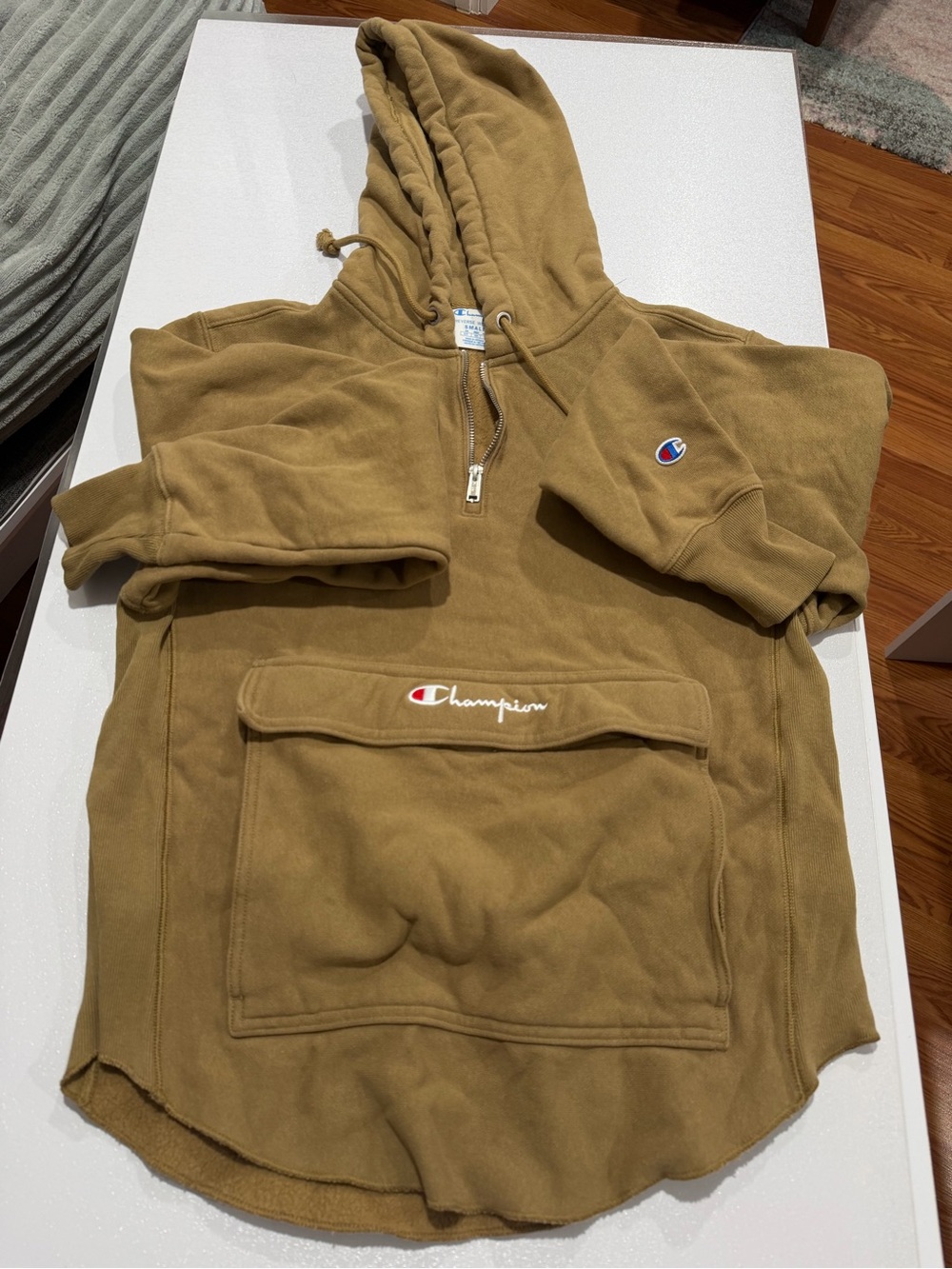 Champion Tan Full-Zip Hoodie with Hood and Drawstrings